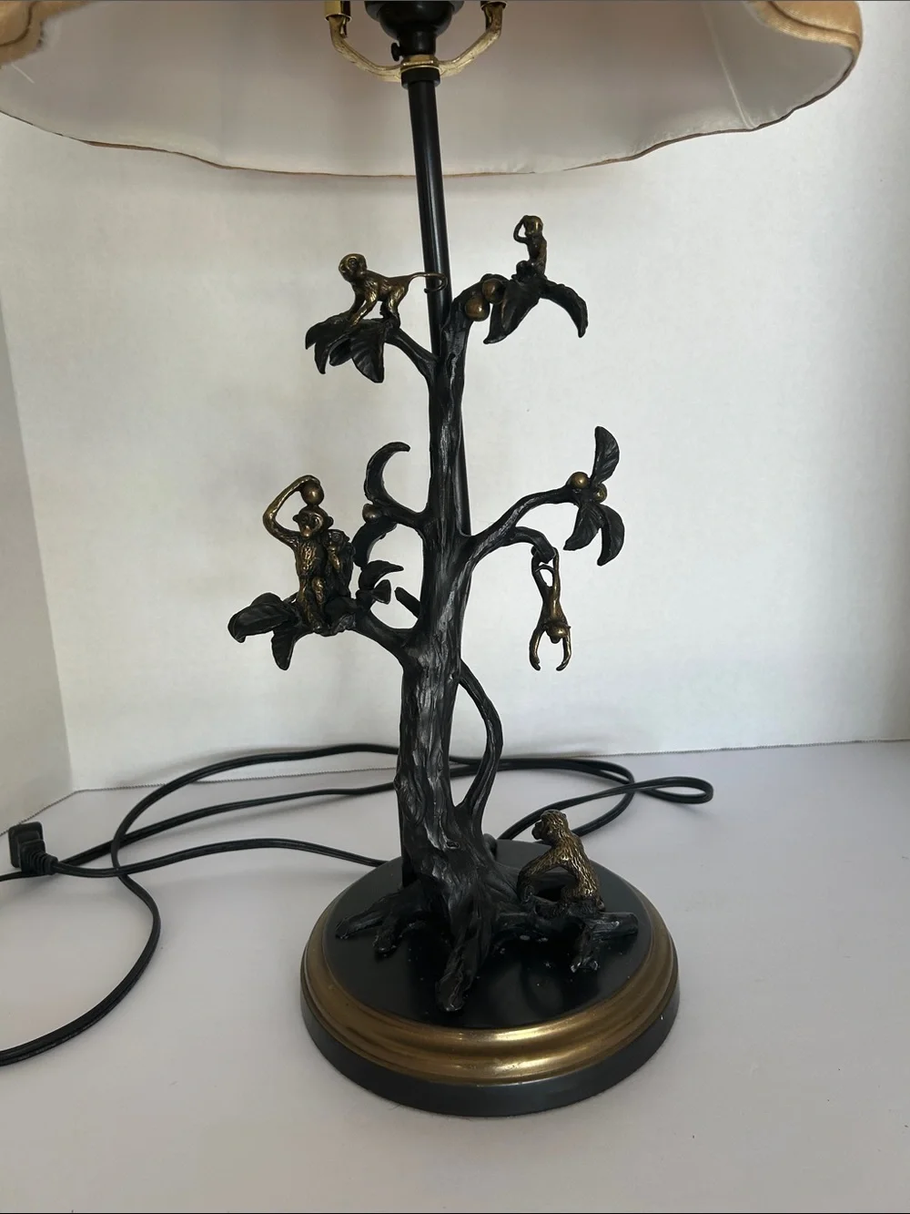 Bronze Monkey Table Lamp with Tan Shade